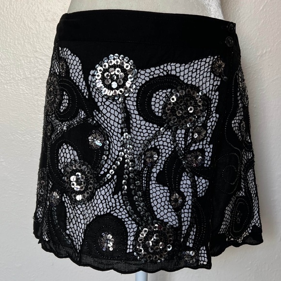 RARE! Sequined & Mesh Cotton Wrap Mini Skirt by Richmond X - Picture 1 of 6